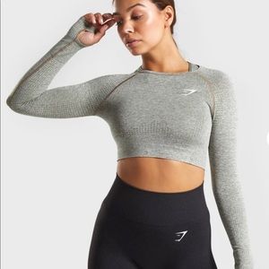 GYMSHARK GREEN VITAL SEAMLESS LONG SLEEVE CROP TOP
